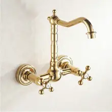 Ретро золотой настенный поворотные краны кухонная раковина смеситель Благородный Великолепный H2364
