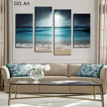 

4 Panel(No Frame) Blue sea water Picture Wall Decor Print on Canvas Oil Painting Canvas Painting for Christmas Gift