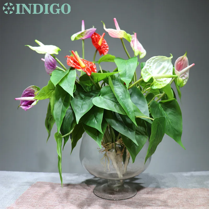 Букет Индиго-Калла(18 шт. листьев+ 3 шт. цветов+ корней) антуриум сенсорный Цветок Калла Свадебный Цветочный стол цветок