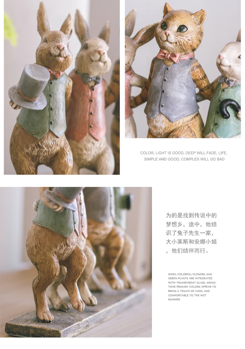 Винтажная статуя кролика из смолы, аксессуары для украшения дома, украшение комнаты, скульптура кролика, статуэтка животного из смолы, подарок
