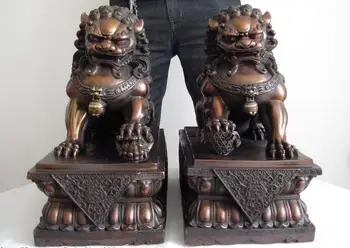 

14 China Red Bronze Copper FengShui Palace Evil Door Fu Foo Dog Lion Statue Pair