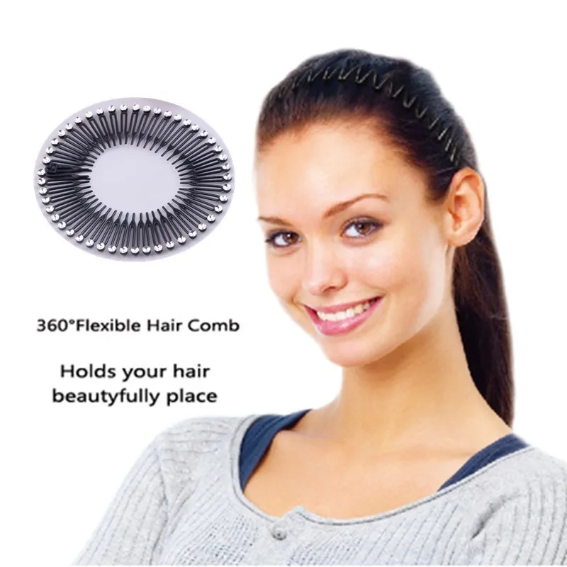 

5pcs/pack Black Comb Plastic Full Circle Stretch Flexible Comb Teeth Headband Hair Band Clip Face Wash Fixed Hair Accessories