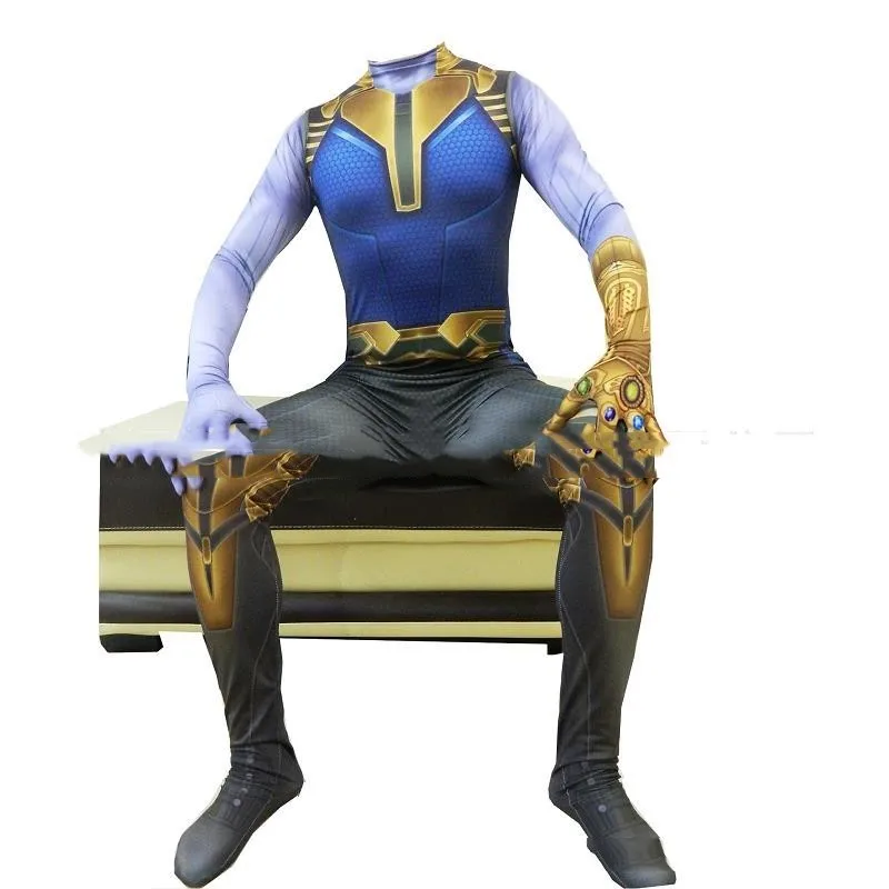 

Avengers Endgame Costume Thanos Cosplay Adult Suit Gloves Gauntlet Quantum War Battle Halloween Kids Zentai Jumpsuit Bodysuit