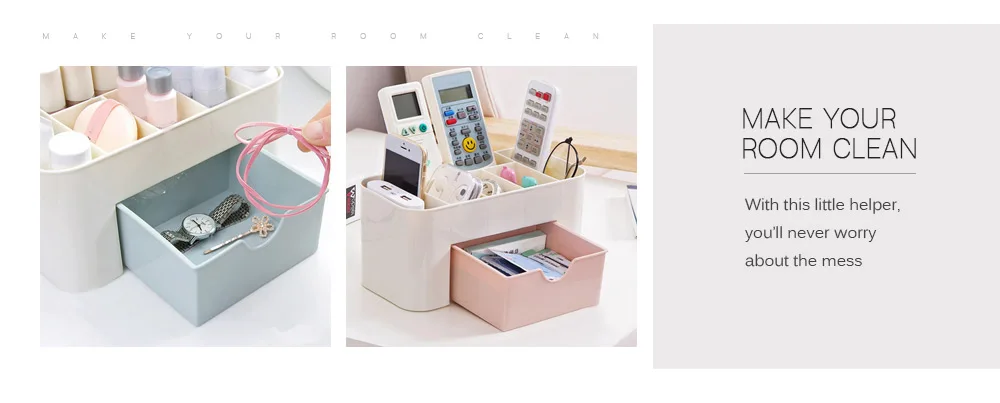 Plastic Desktop Cosmetic Storage Box Container with Drawer