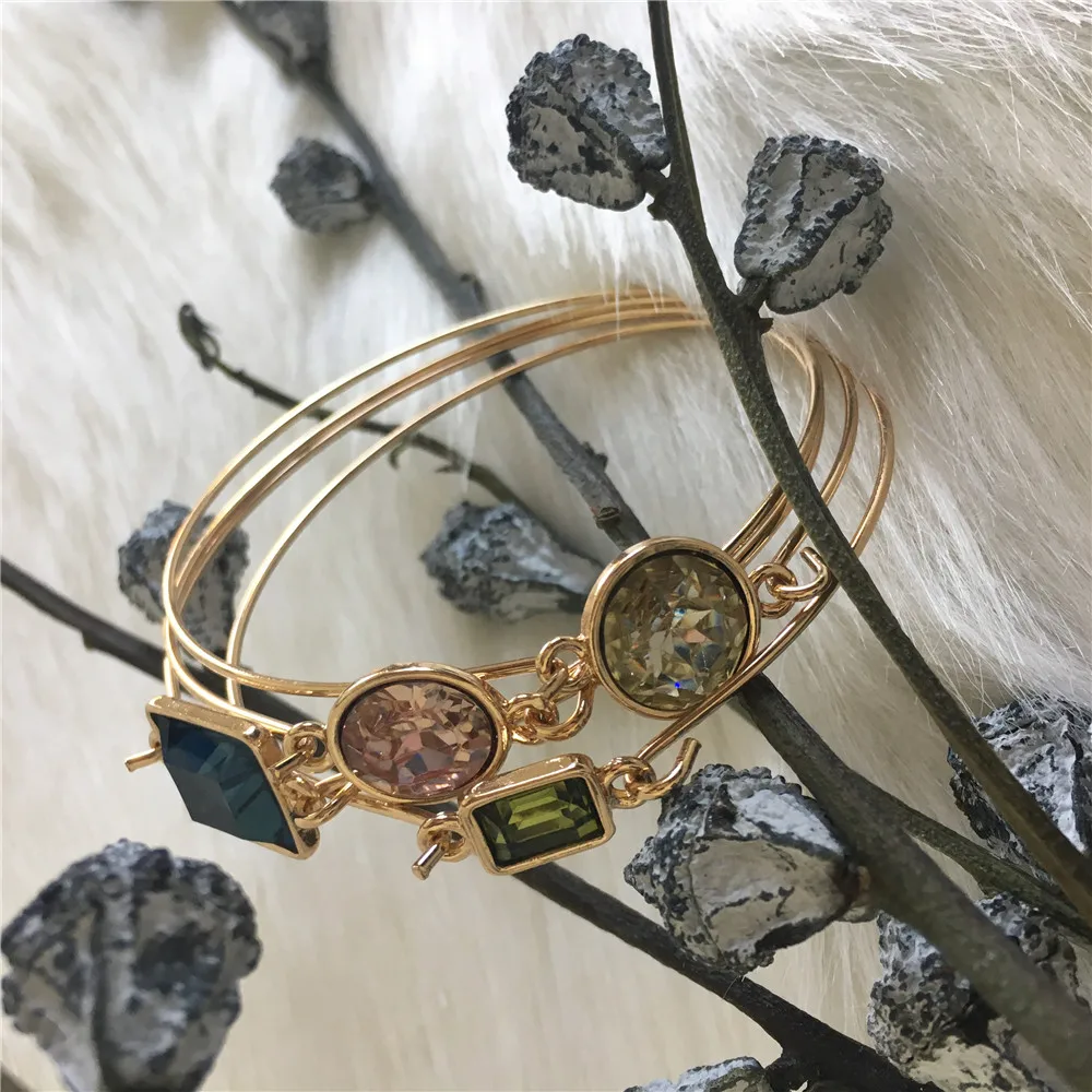 TRENDY BRACELET   GOLD COLOR COLORFUL STONE PENDANT THIN BANGLE 4 IN ONE SET 4