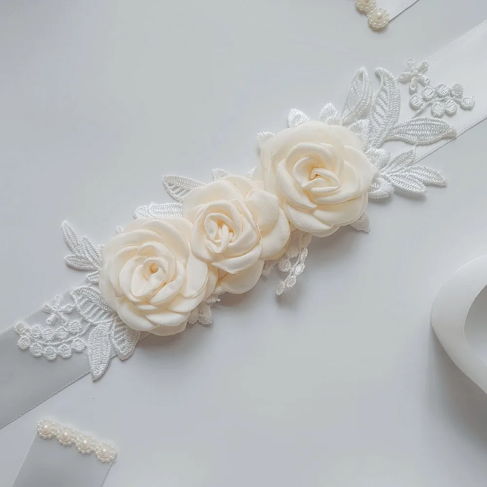JaneVini белая кружевная Свадебная лента ремни для свадебного платья Ручная работа цветы лента для подружки невесты для женщин выпускного