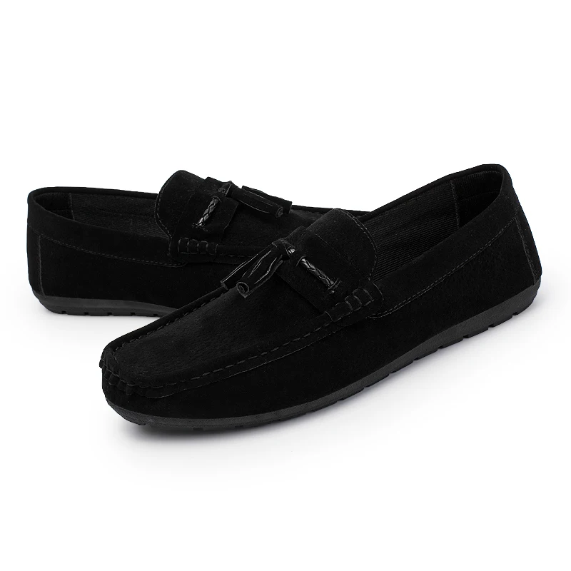 Men Leather Shoes Suede Loafers Shoes Breathable Soft Round Head Flat Slip-On Outdoor Moccasins Peas Casual Shoes Driving Shoes (13)