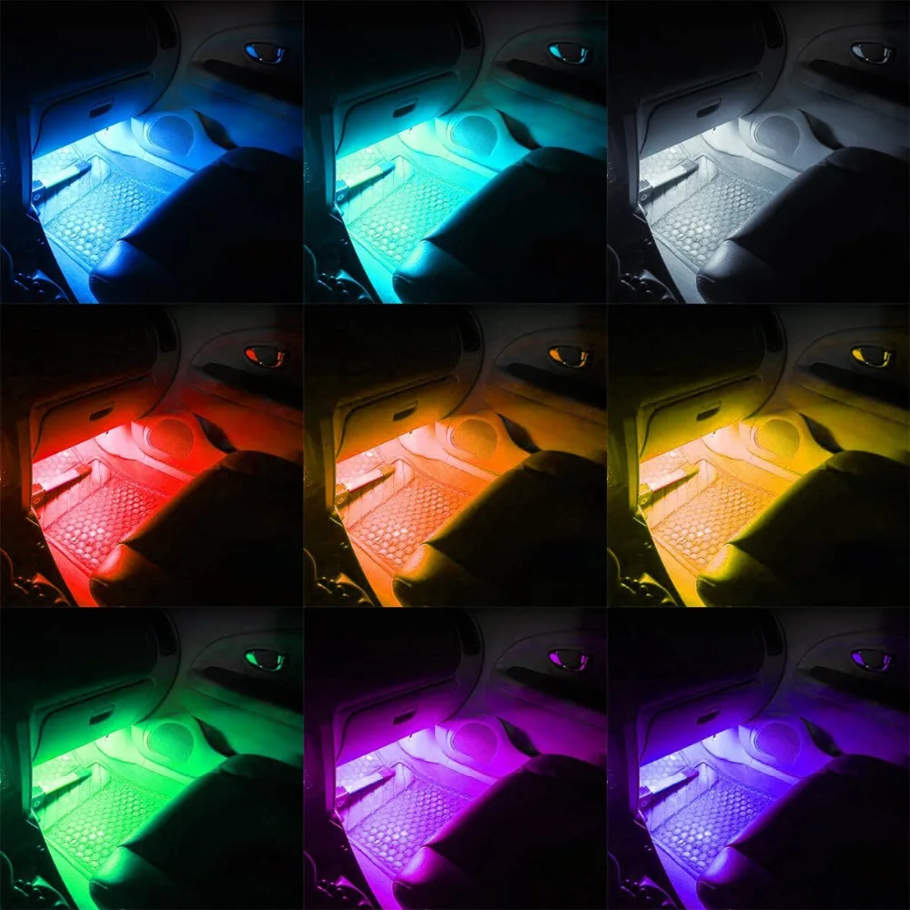 4Pcs36LEDs Colorful Car Interior LED Atmosphere Light DC12V Car Glow Neon Floor Decorative Strip Light Underdash Lighting 5