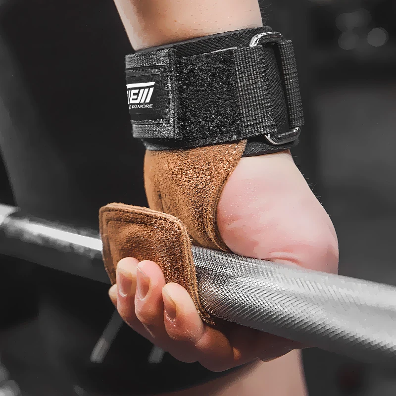  Weightlifting Glove Pad Wrist Wraps Support Grips Leather Palm Protector for Barbell Pull up Dumbbe