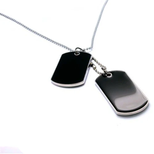 

Tactical Army Style Black 2 Dog Tags Chain Beauty Mens Pendant Necklace for Men Jewelry