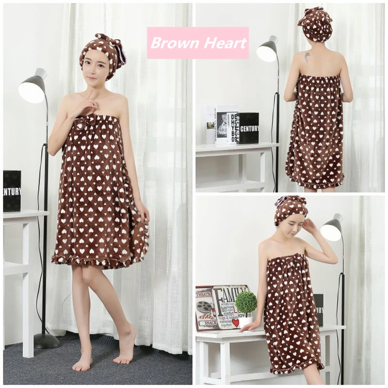 Cute Women Bathrobe With Shower Cap Solid Knee-Length Pajamas Flannel Off Shoulder Dressing Gowns For Women New Sleeveless Robes (12)