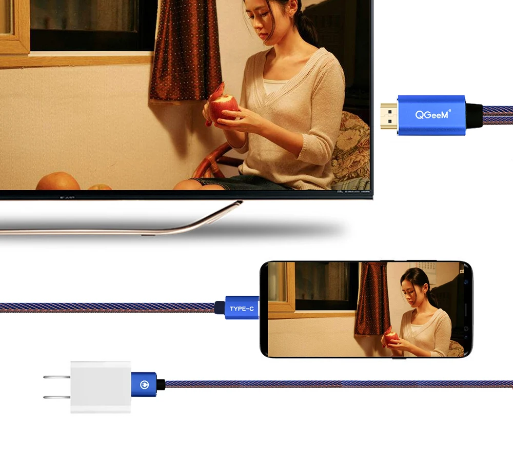 Qgeem Тип USB c 3.1 HDMI кабель адаптер Thunderbolt для MacBook Samsung S8 Huawei Коврики 10 Тип C к hdmi конвертер