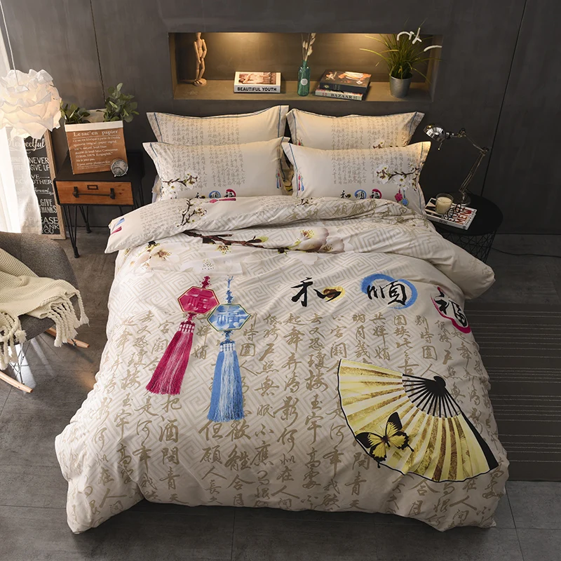 

Traditional Chinese Design Bedding Set Queen King Size Cotton Printed Duvet Cover Bed Sheets Oriental Home Textiles