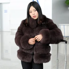 CX-G-A-121C, Новое поступление, Женское зимнее плотное пальто из настоящего меха лисы, меховая куртка лисица высокого качества, пальто, верхняя одежда с воротником