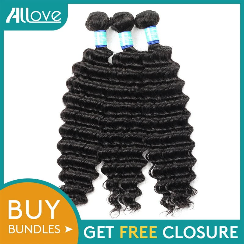 

Allove Peruvian Deep Wave Bundles 8-28 Inch Remy Hair Extensions Double Weft 100% Human Hair Weave Buy Bundles Get Free closure