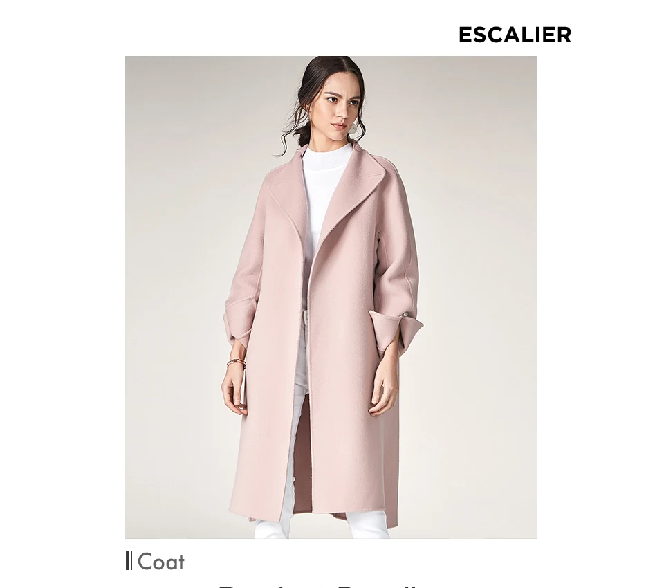 ESCALIER женское повседневное шерстяное пальто осень/зима отложной воротник длинный стиль манжеты жемчуг верхняя одежда пальто