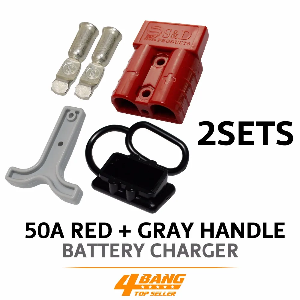 

2Sets 50 Amp Red Plug Style Connector Contacts Dust cap Cover Gray T-Bar Handle