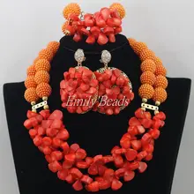 Последние модные оранжевые коралловые бусины свадебный ювелирный набор роскошное свадебное ожерелье ювелирный набор ручной работы CJ474