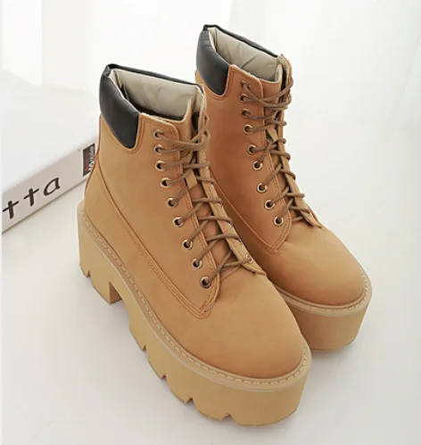 

F.N.JACK Martins Boots Women Lace up High Platforms Fall Winter Shoes Female Riding Motorcycle Boots