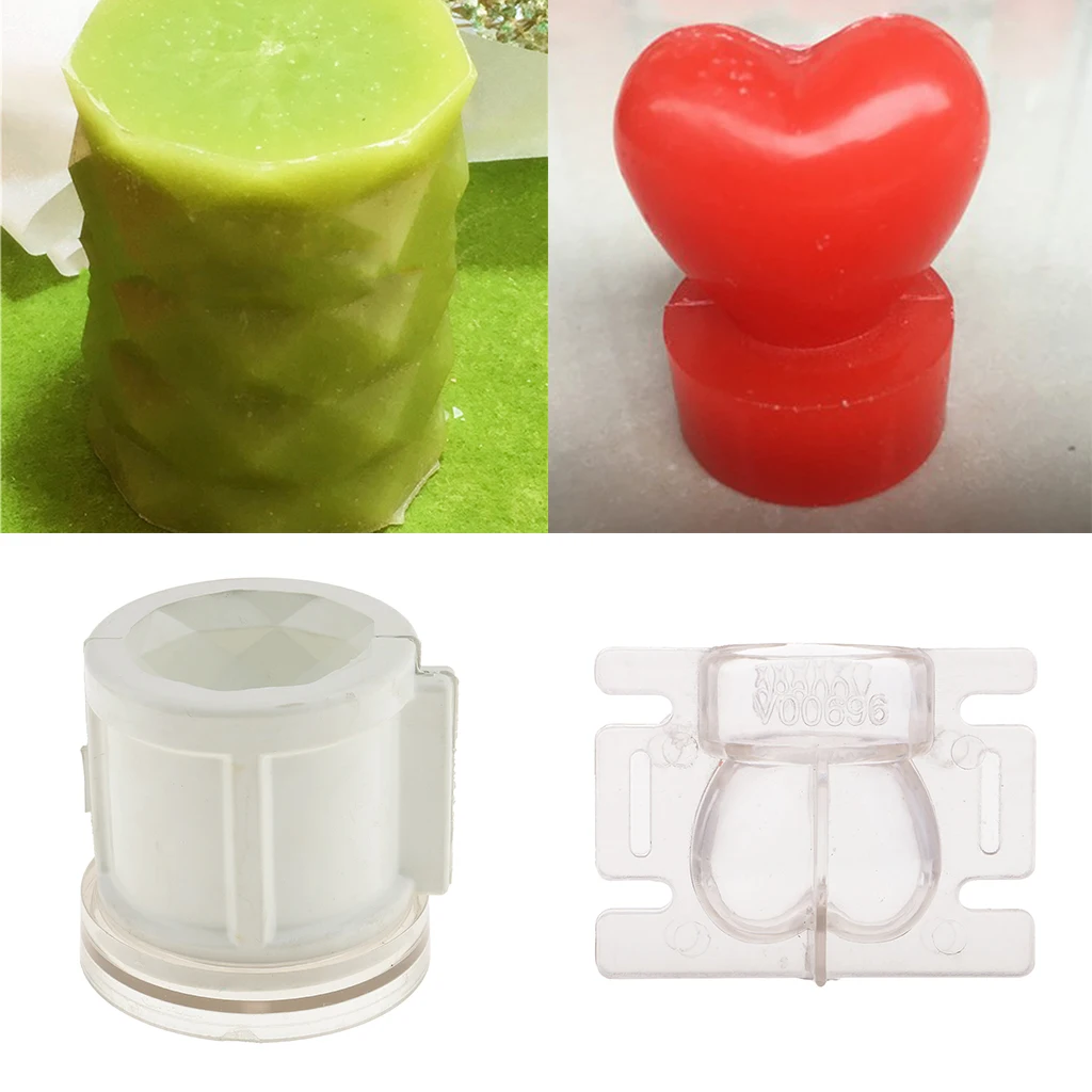 2 Pieces Plastic Mixed Shapes Candles Making Molds Mould For DIY Candle Making Craft Supplies- Love Heart /Diamond Cylinder