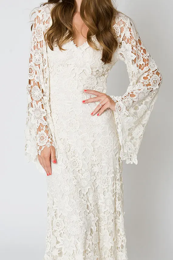 Long Sleeve Ivory Lace Dress