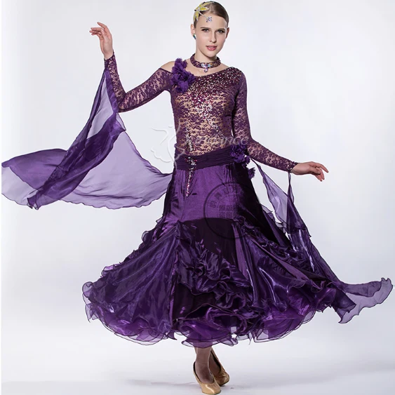 Настраиваемое фиолетовое кружевное платье для бальных танцев вальса танго