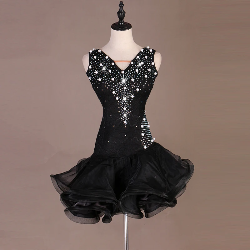 

Latin Dancing Dress Women High Quality Custom Made Tango Rumba Samba Latin Skirt Elegant Black Latin Competition Dance Dresses
