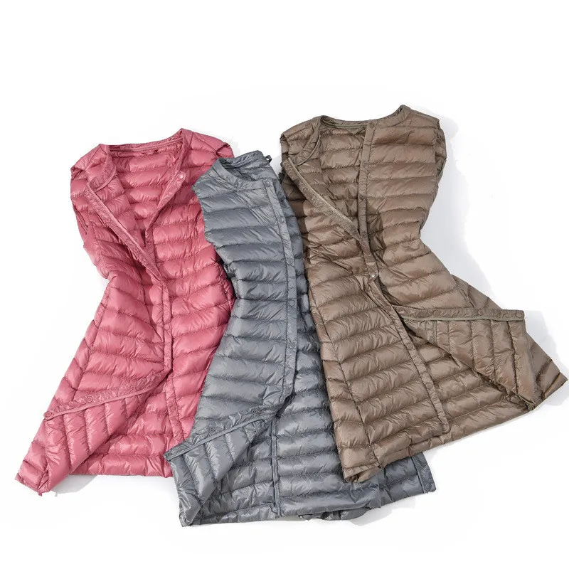 

2019 Women's Long Vest Ultra Light 90% white eiderdown jacket Vests Female Sleeveless Windproof Lightweight Warm Long Waistcoat