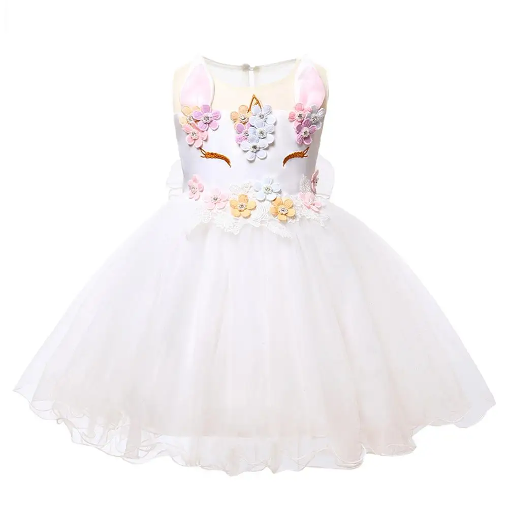Детские платья для крещения на первый день рождения для девочек; вечерние платья принцессы с единорогом; платье-пачка на свадьбу; одежда для маленьких девочек - Цвет: White