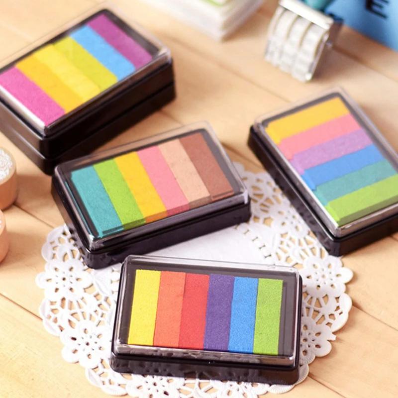 

Rainbow Multicolor Ink Pad Oil Based for Stamp Scrapbook Photo Album DIY Craft