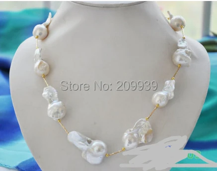 

huij 001038 white baroque KESHI REBORN PEARL GOLDEN NECKLACE