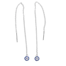 Стерлингового серебра 925 пробы простые серьги сглаза проложили круглые украшения cz звено цепи cz серьги тонкой работы с длинной линией серьги