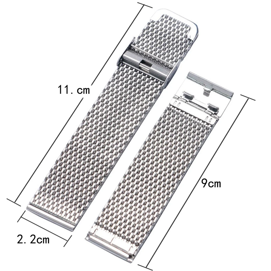Роскошный 20 мм 22 мм цельный Миланский сетчатый Браслет из нержавеющей стали с застежкой-крючком Классический полированный серебряный наручный браслет ремешок для мужчин и женщин