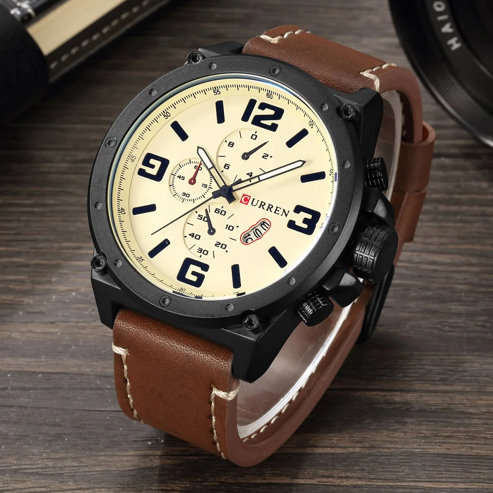 CURREN Mens Watches Top Brand Luxury 30M Waterproof Date Clock Male Leather Strap Casual Quartz Watch Men Sports Wrist Watches