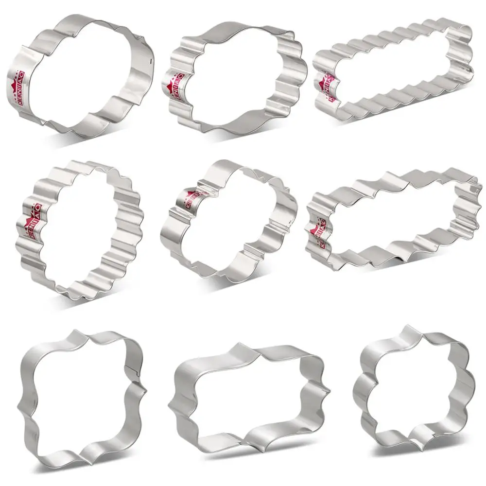 

KENIAO Plaque Cookie Cutter for Wedding - 9 Various Size and Shap - Frame Biscuit / Fondant / Sandwich Cutters -Stainless Steel