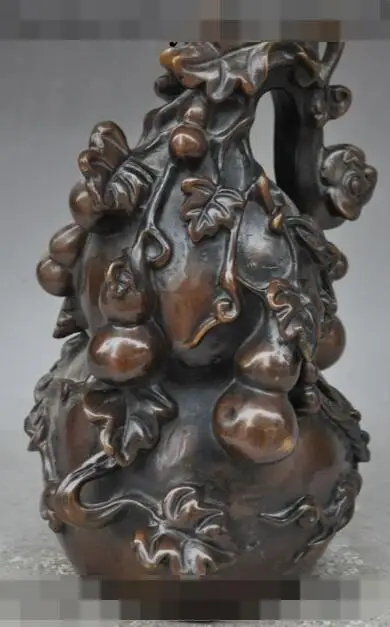 

S5590 11"china fengshui bronze Gourd Calabash Hoist cucurbit wealth money coin statue