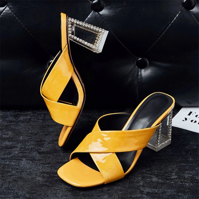 MSSTOR Open Toe Transparent Slippers Genuine Leather Crystal Yellow High Heels Slippers Women Summer Womens Slippers Outdoor MSSTOR Open Toe Transparent Slippers Genuine Leather Crystal Yellow High Heels Slippers Women Summer Womens Slippers Outdoor
