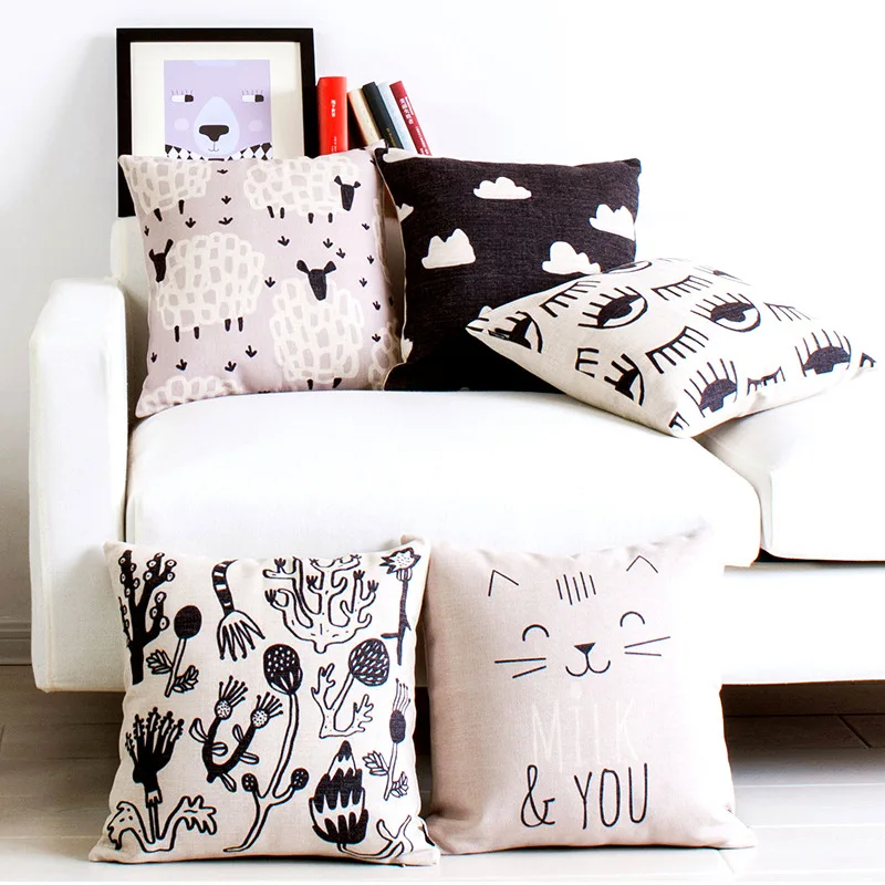 

Black and white stick figure geometric pillow Nordic sofa cushion cover furniture hotel cafe decoration cushion cover
