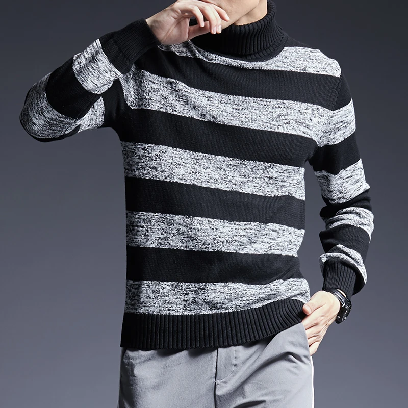 Модный брендовый свитер для мужчин, пуловер с высоким воротом, облегающие вязаные Джемперы, теплая Осенняя повседневная мужская одежда в Корейском стиле