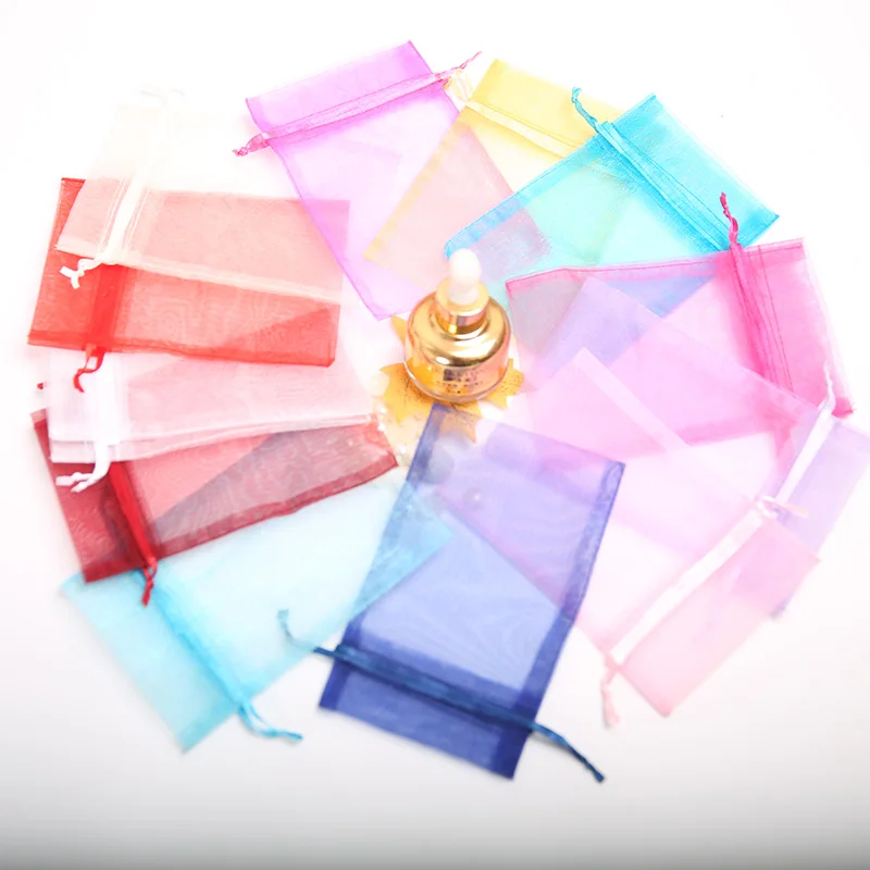 Wholesale 100PCS 7 5 10CM Drawstring Organza Jewelry Bags Wedding Candy Gifts Jewelry Packaging Bag Multicolor