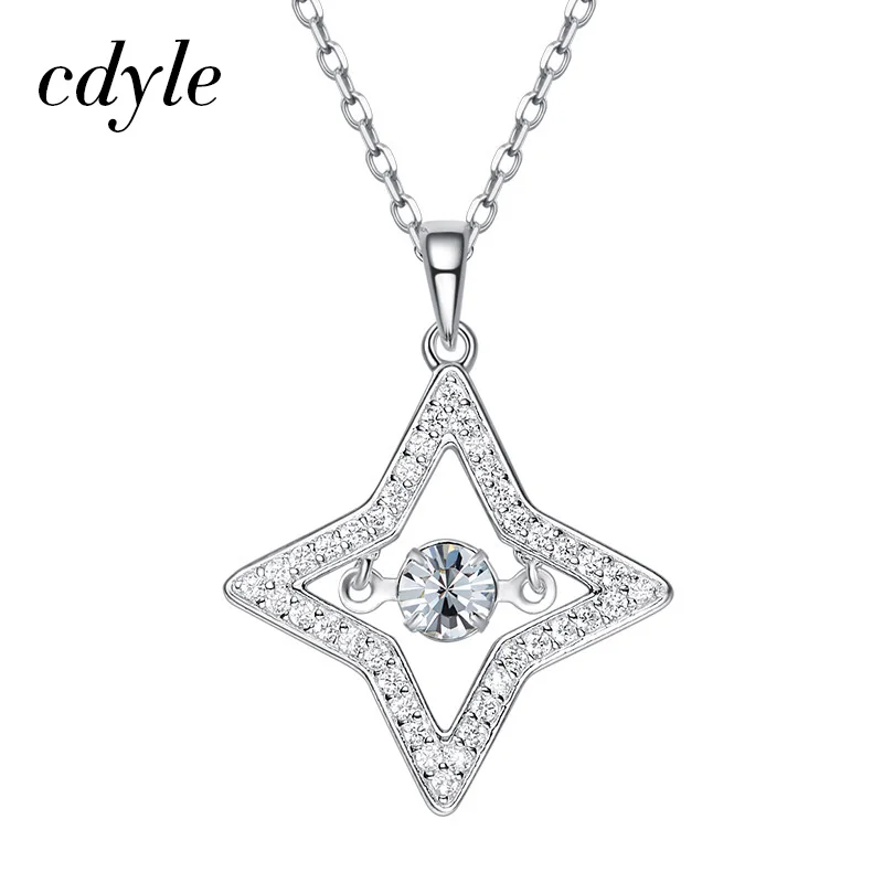 

Cdyle Dancing Stone Necklace Women Pendants Austrian Rhinestone Charm S925 Sterling Silver Jewelry Fashion White Star Sexy Chic