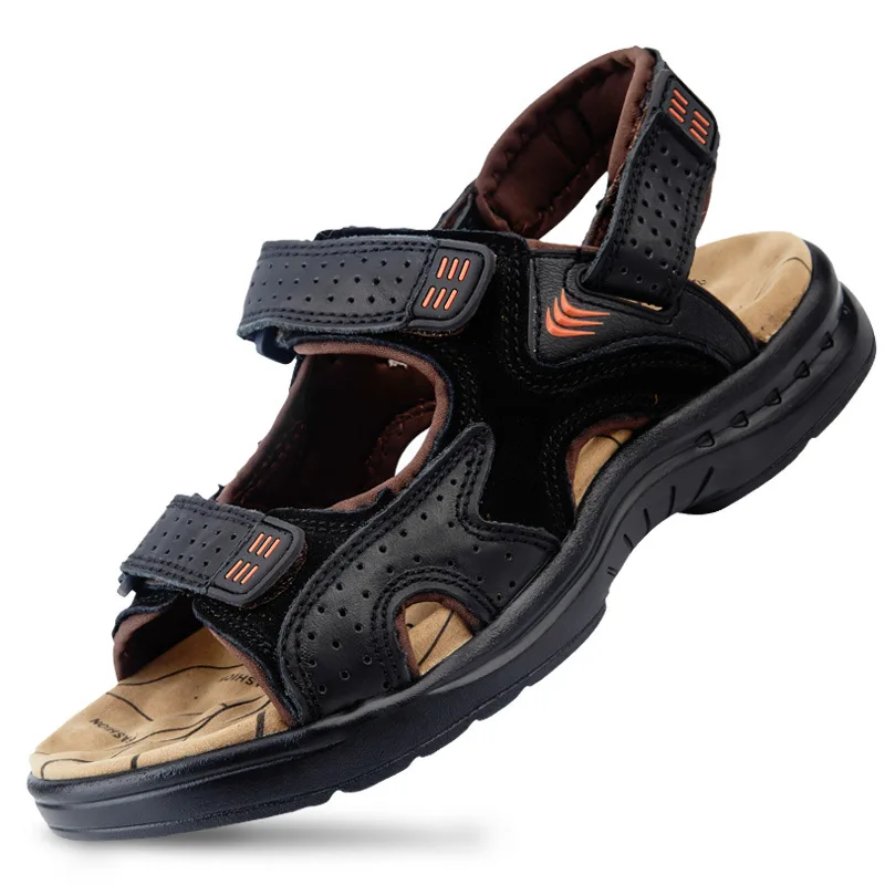 

Men Shoes 2019 Beach Non-Slip Soft Sandals Roman Summer Flip Flops Flat Sandals Sports Bottom Leather Comfortable Flat Open Toe