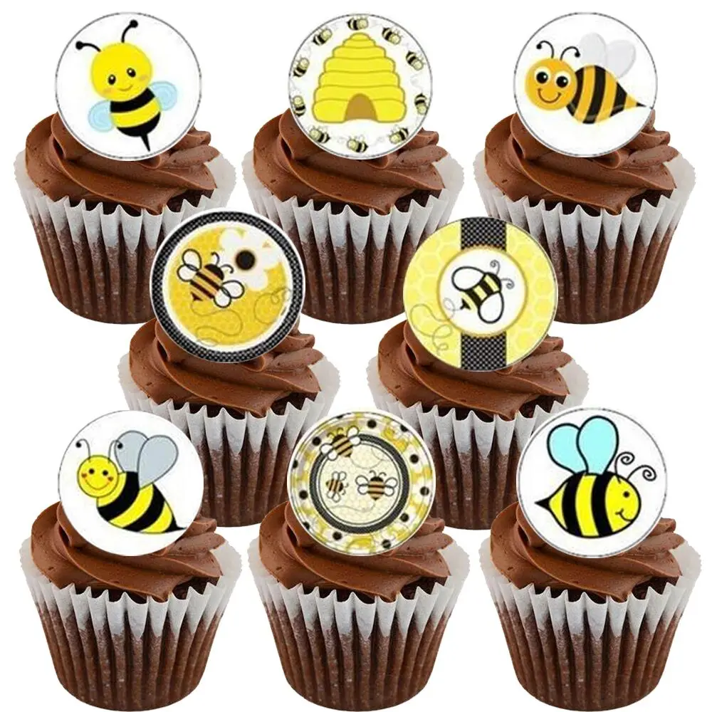 24 Edible Bees Bee Bumblebee Honey Cupcake Toppers on Rice Wafer Paper for  sale online