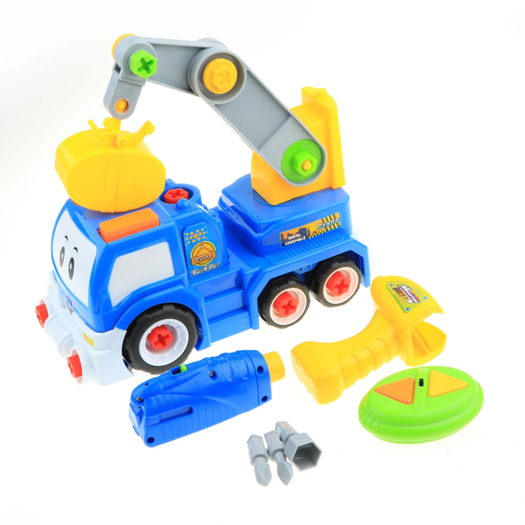 Take Apart Constructions Vehicles Toys - Assemble RC remote control Engineering Truck w/ Electric Drill Tool Kit Screwing Block