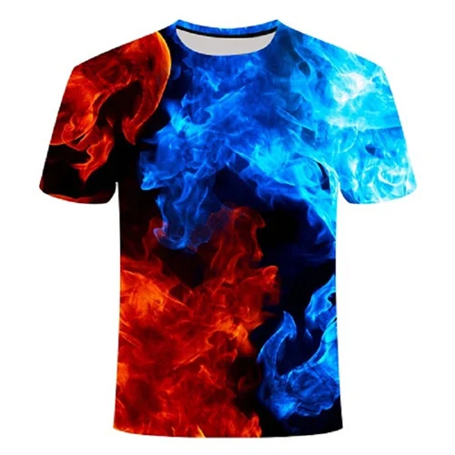 Blue Flaming tshirt Men/Women t shirt 3d t-shirt Casual Tops Anime Streawear Short Sleeve Tshirt Asian Plus-Size men's clothing