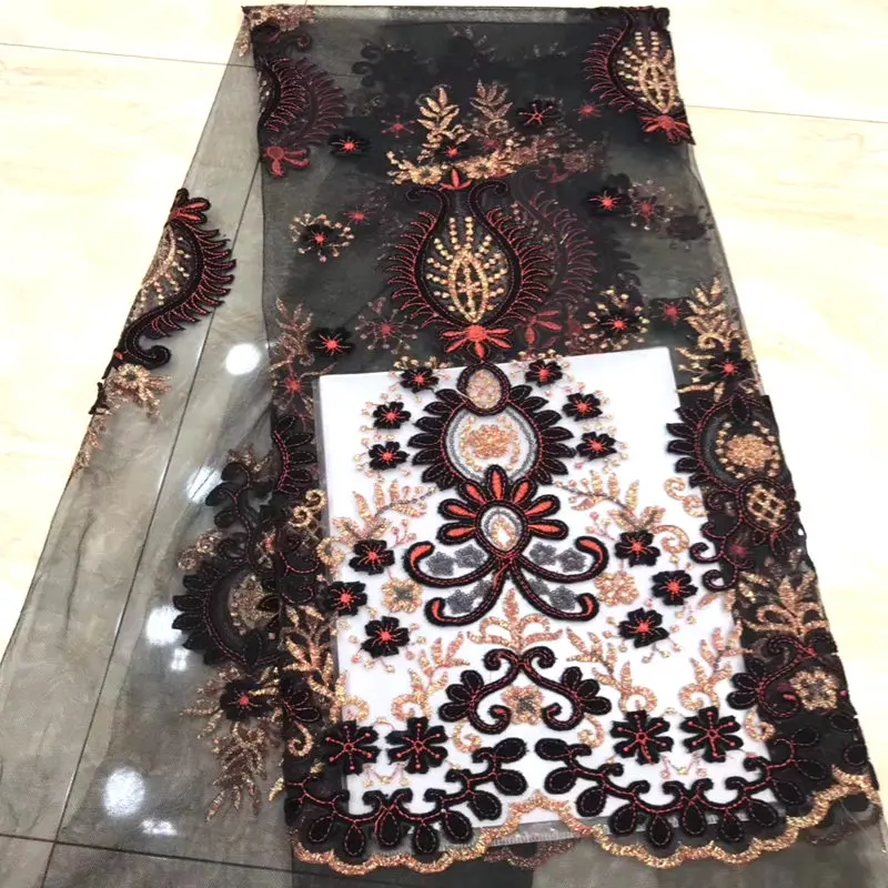 

New Nigerian lace chiffon, velvet African lace mesh with exquisite sequins for party dresses