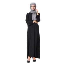 Для женщин s леди ежедневно повседневное мусульманский Soild с длинным рукавом Винтаж модные платья хиджаб Абая для женщин платье C30118