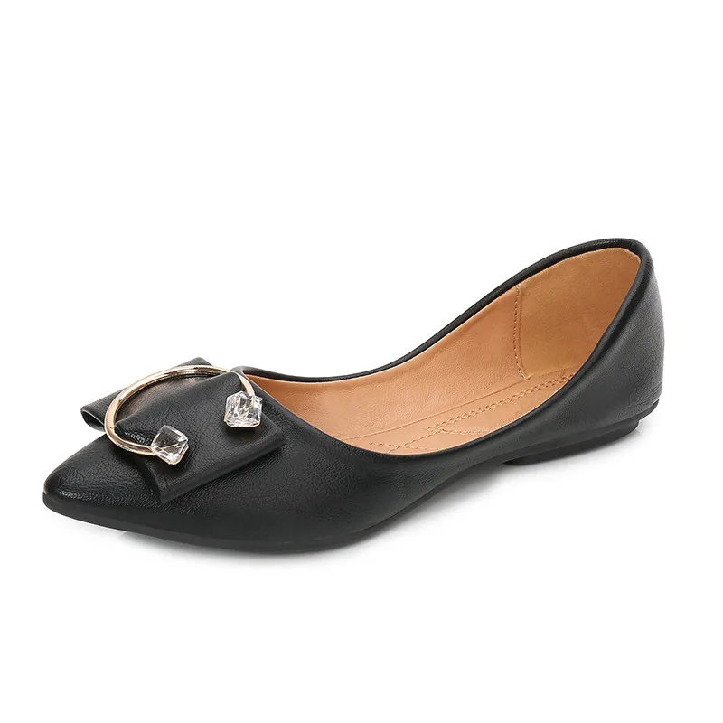 

Large Size 42 Black Slip On Shoes Women Korean Dress Pointed Toe Flats Designer Work Metal Ladies Comfortable Flats MS-A0025