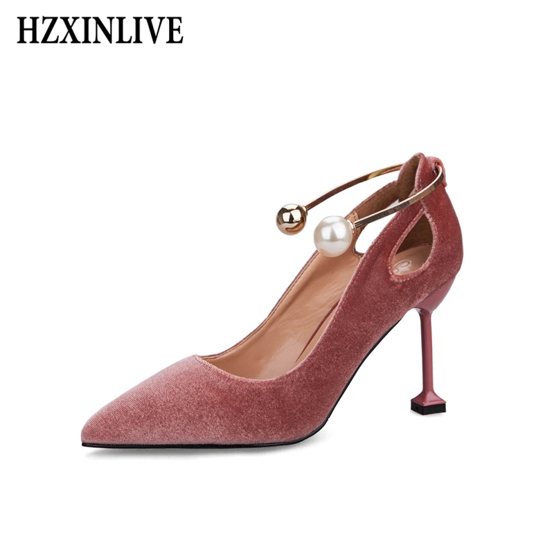 

HZXINLIVE Sexy High Heels Women's Shoes Pumps Retro Suede Leather Pearl Ladies Shoes Platform Heels Luxury Party Women Shoes