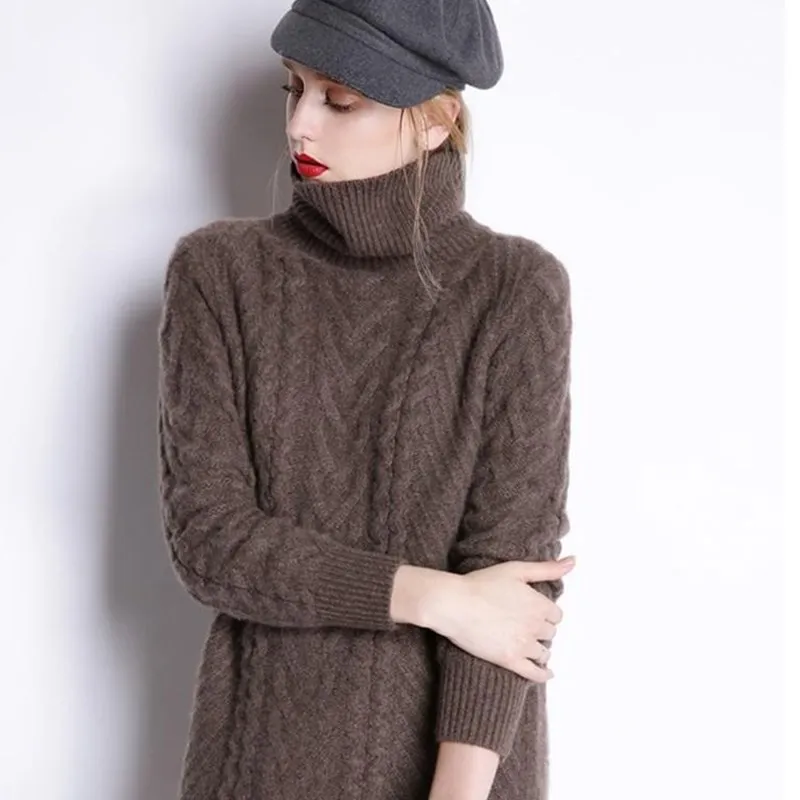 GejasAinyu sweaters fashion 2018 women turtleneck sweater Long sweater dress Loose knitting Pullover womens sweaters winter tops Sweaters